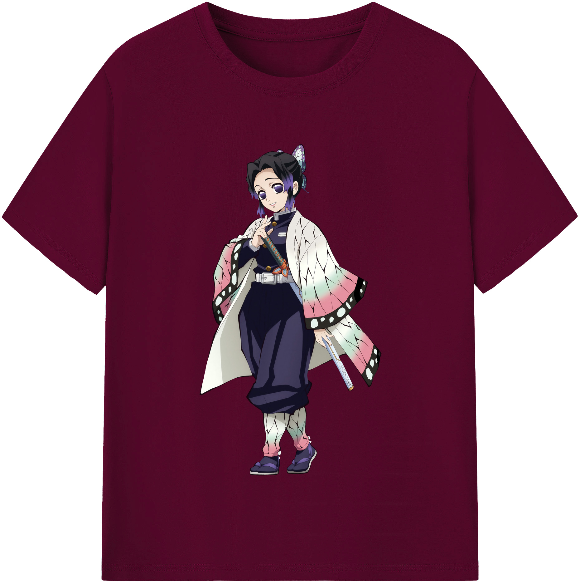 （画像用） 鬼滅の刃（きめつのやいば）蟲柱-胡蝶 しのぶ／こちょう しのぶ Kochou Shinobu レディースカジュアルプリントTシャツ（綿100％）
